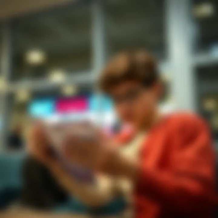 Reviewing Bank Options A teenager reviewing bank options for debit cards.