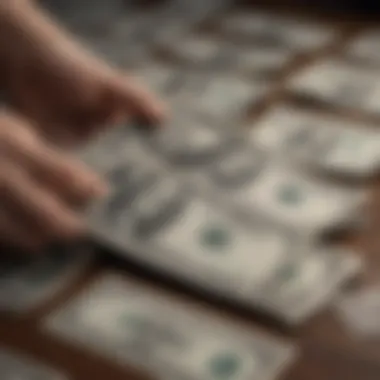 Collector examining a collection of silver certificate dollar bills