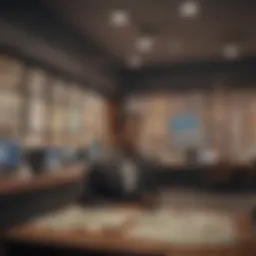 A vibrant currency exchange office showcasing diverse bills