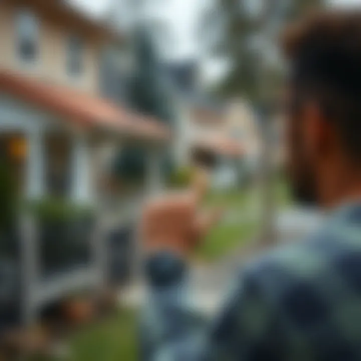 Evaluating Neighborhoods for Investment A person thoughtfully evaluating a neighborhood for potential investment