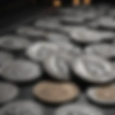 Historical Silver Coins An elegant display of silver coins from various eras, highlighting their historical significance.