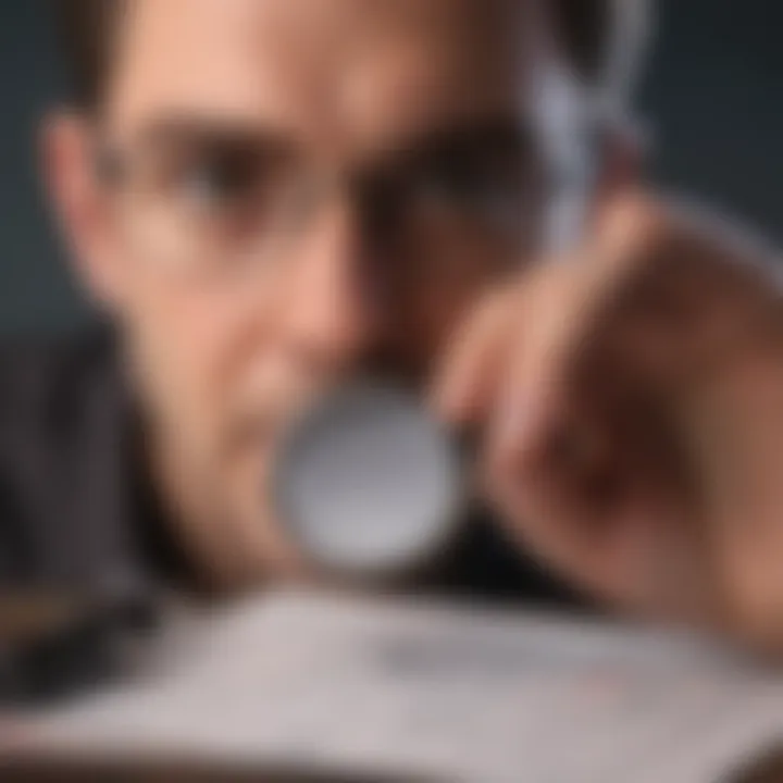 A person analyzing credit reports with a magnifying glass